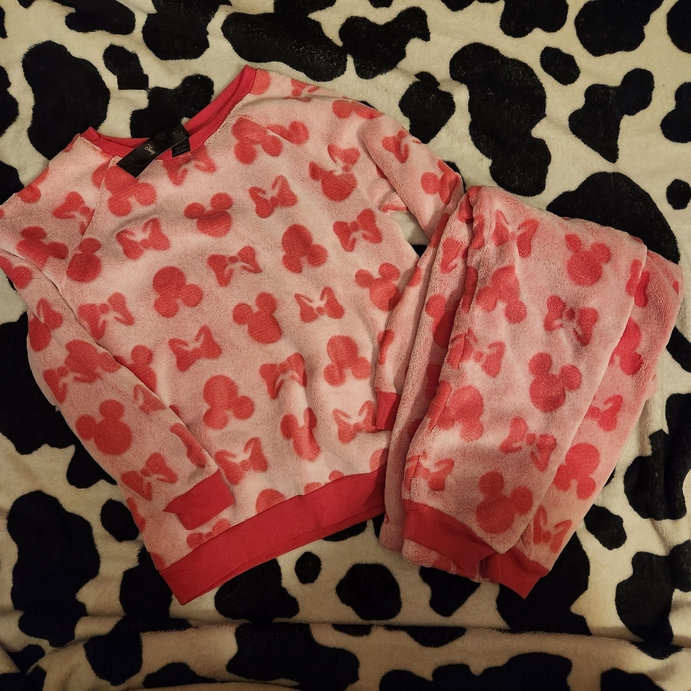 NWT DISNEY GIRLS SIZE 14/16 PINK MINNIE SOFT PAJAMA SET